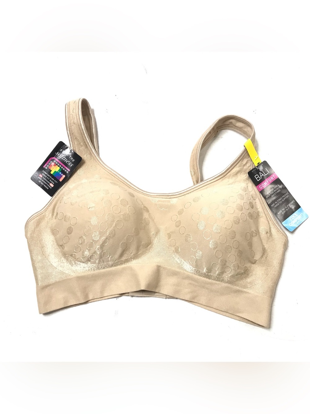 Bali Women's Size M Full Coverage Comfort Revolution Wireless Bra Nude Dot New